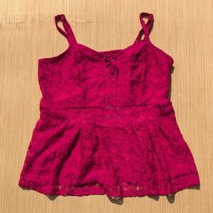 NWT Torrid Lace‎ Corset Peplum Tank Top Pink Gothic Romantic Smocked Women's 1X